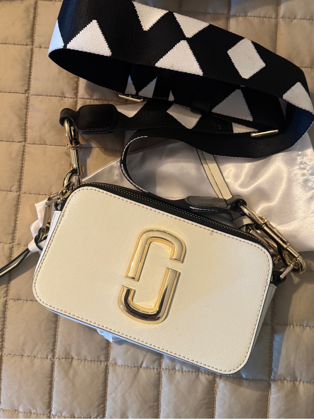 Marc Jacobs Snapshot Camera Bag Black White Gold + Guitar Strap